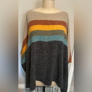 Davi & Dani Poncho Sweater W/Armholes Grey Rainbow Knit NWOT fits L to XXL